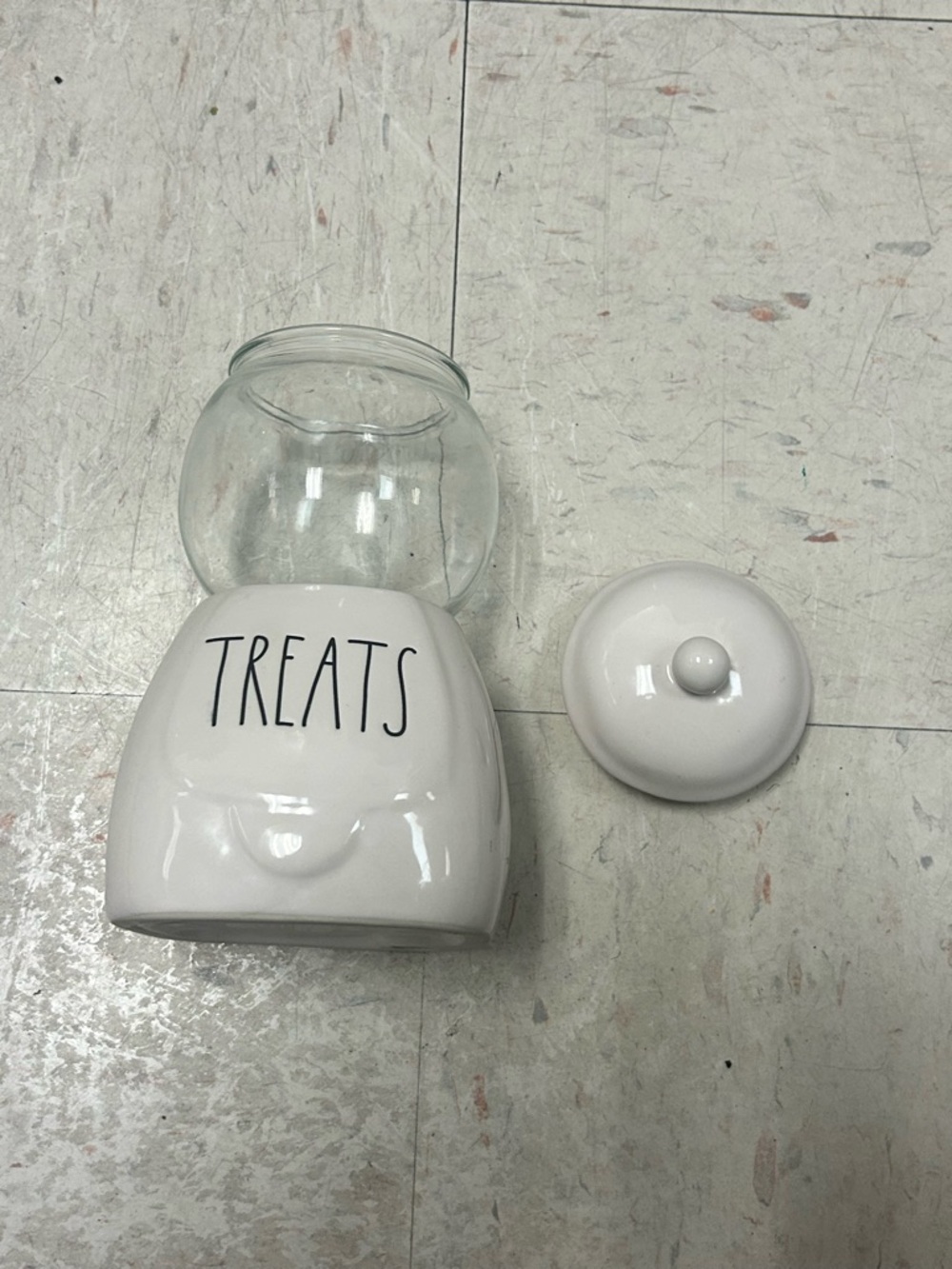 Rae Dunn White Ceramic & Glass 'TREATS' Canister